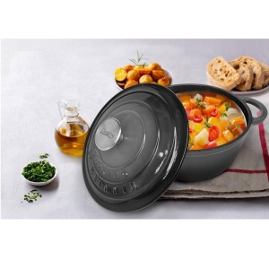 Oala din fonta emailata cu coada si capac, Cooking by Heinner, 24 cm, 4L, marble grey - Img 3