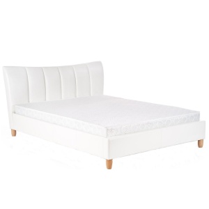 Pat dublu HM Sandy, tapitat cu piele ecologica, somiera inclusa, structura lemn masiv, 160x200 alb - Img 3