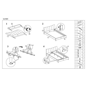 Pat HM Sandy 2, cadru solid din lemn, tapiterie stofa, cu somiera, 160x200, gri - Img 3