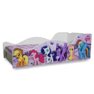 Pat pentru copii Happy Pony, Pal melaminat, margini rotunjite PVC, 2-12 ani, 170x84x56 cm, alb - Img 2