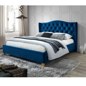 Pat SL Aspen, dublu, lemn masiv, tapitat cu catifea, cu somiera, 160x200, albastru - Img 2