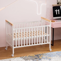 Patut din lemn bebe, +0 luni, 120x60 cm, culoare alb, laterala culisanta, reglabil pe 3 nivele de inaltime, U-Grow - Img 3