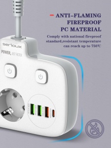 Prelungitor tip priza cu protectie Serioux Quick Charge 3.0, parametri nominali: 2500W-10A(Max) 250V, Intrare: AC100-250V 10A 50/60HZ , Ieșire PD: 5V=3A 9V=2.22A 12V=1.67A 20W (MAX), Ieșire QC: 5V-3A 9V=2A 12V=1.5A 18W (MAX) , Ieșire Auto-ID: 5V-2.4A - Img 11