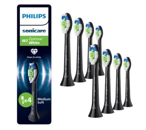 Rezerve Philips Sonicare Optimal White HX6068/88, pachet de 8 capete de periere, Standard, click-on, sincronizarea modurilor BrushSync, Negru - Img 1