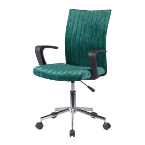 Scaun birou copii HM Doral, tapiterie stofa tip catifea, baza cromata, cu brate, rotativ, 90 kg, verde inchis - Img 2
