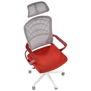Scaun birou ergonomic HM Vesuvio 2, mesh, mecanism balans, baza polipropilena, suport lombar, tetiera reglabila, 120 kg, rosu scortisoara gri alb - Img 3