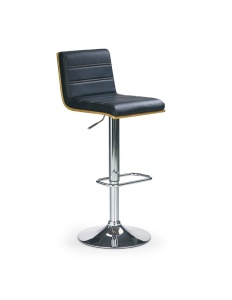 Scaun de bar HM H31, Piele ecologica, Baza cromata, Inaltime ajustabila, Rotativ, Suport picioare, 90 kg, Negru