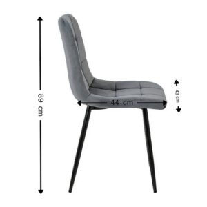 Scaun de living si bucatarie cu cadru metalic, AB37 ergonomic, catifea, 89x44x43 cm, 100 Kg, Gri - Img 3