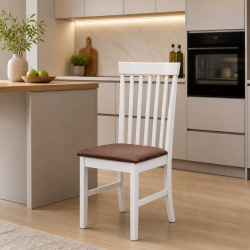 Scaun de living si bucatarie din lemn masiv Glendale, tapiterie stofa,100 kg, 93x49x41.5 cm, alb maro - Img 2