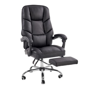 Scaun directorial ergonomic cu suport picioare, HM Alvin, mecanism balans, piele ecologica, cadru cromat, 120 kg, negru