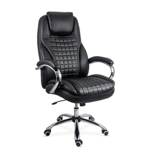 Scaun directorial OFF 633, piele ecologica, suport lombar, robust, mecanism de balans, brate tapitate,120 kg, negru - Img 2