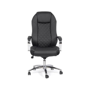 Scaun directorial robust OFF 313, piele ecologica, ergonomic, baza cromata, mecanism asincron, 150 kg, negru - Img 2