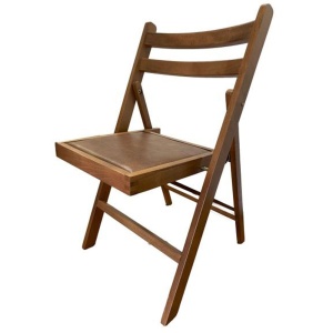 Scaun pliant lemn masiv, bucatarie si living, sezut tapitat cu piele ecologica, 100 kg, nuc
