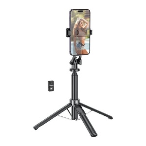 Selfie stick, cu telecomanda, trepied, bluetooth, Negru - Img 1