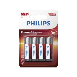 Set 4 baterii alcaline AA Philips, tip LR6, 1.5V