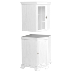 Set comoda pe colt pentru living VMN1, cu o usa, o polita si vitrina suprapozabila VMNN1, o usa, 2 polite, Pal Melaminat, cu elemente din MDF, Alb Antichizat - Img 3