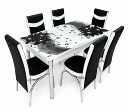 Set masa extensibila cu 6 scaune 1664 - model floral negru