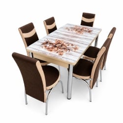 Set masa extensibila cu 6 scaune 633 - model cu flori