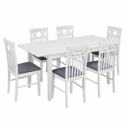Set masa living extensibila Miami, MDF, lemn masiv, 120 150 x 80 x 73.8 cm si 6 scaune Rebecca, stofa,100 kg, 94x49x43.5 cm, alb gri - Img 3