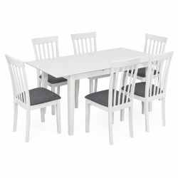 Set masa living extensibila Miami, MDF, lemn masiv, 120 150 x 80 x 73.8 cm si 6 scaune Houston, stofa,100 kg, 94x49x40 cm, alb gri - Img 3