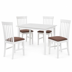 Set masa living si bucatarie Bali, MDF, 112x72x74 cm si 4 scaune Glendale, stofa,100 kg, 93x49x41.5 cm, alb maro - Img 2