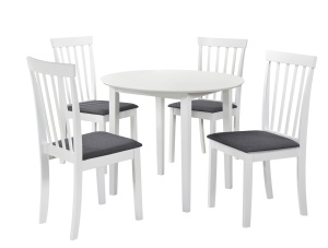 Set masa living si bucatarie Sophia, MDF, rotunda, 90x74 cm si 4 scaune Houston, lemn masiv, tapiterie stofa, 100 kg, alb - Img 3