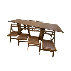 Set masa plianta 12 persoane, Pal Melaminat, insertii lemn masiv, 274x75x78 cm si 6 scaune pliante, tapiterie piele ecologica, nuc - Img 3