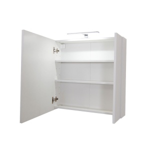 Set mobilier baie GN0541, front MDF, cu lavoar ceramic, 60 cm, 2 usi, 2 rafturi, picioare cromate reglabile, balamale soft close si dulap cu oglinda Celine, PAL, iluminare led, alb - Img 3