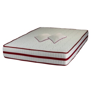 Set Saltea ortopedica, cu arcuri, Roza Super Lux Ortopedic 140x200x25cm, fermitate mediu spre tare, plasa de arcuri Bonell, fara vara-iarna, banda de aerisire spaceair, greutate maxima sustinuta 100 kg utilizator, Salt Confort, 2 perne matlasate 50x70cm