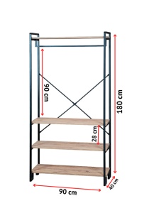 Stender pentru haine, 4 polite, cadru metalic, 90 x 40 x 180 cm, Negru - Img 2