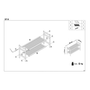 Suport pantofi HM ST9, cu 2 nivele, lemn masiv, capacitate 10 perechi, natur - Img 3