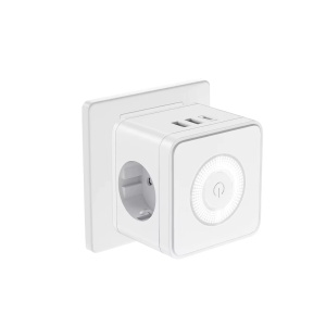 Adaptor priza alb tip cub, cu 2 prize shucko 16A, 2xUSB si 1xType C, cu lumina veghe – Eficienta si versatilitate pentru orice spatiu