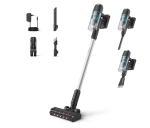 Aspirator vertical Philips XC3031/01, seria 3000, sistem de filtrare in 3 etape, autonomie 60 de minute, cap de aspirare cu LED, negru/argintiu