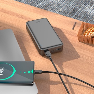 Baterie externa 20000 mAh, incarcare rapida, 1x Tip-C, 2x USB, 1x MicroUSB, indicator LED, Hoco J100A, Negru - Img 2