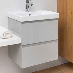 Baza si lavoar ceramic CS9731, mobilier baie suspendat 50 cm, dreptunghiular, front MDF, 2 sertare, glisiere soft close, alb - Img 3