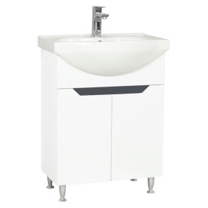 Baza si lavoar ceramic GN0501, mobilier baie stativ 60 cm, circular, front MDF, 2 usi, 2 rafturi, picioare cromate reglabile, alb antracit - Img 2