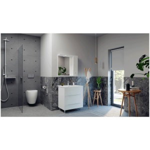 Baza si lavoar ceramic GN0541, mobilier baie stativ 60 cm, front MDF, 2 sertare, picioare cromate reglabile, alb - Img 3