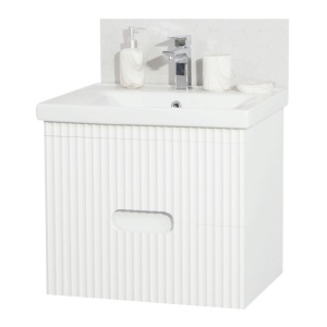 Baza si lavoar ceramic GN7091, mobilier baie suspendat 60 cm, dreptunghiular, front MDF, sertare soft close, alb