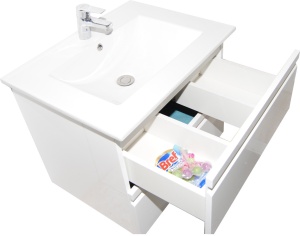 Baza si lavoar ceramic GN7861, mobilier baie suspendat 100 cm, dreptunghiular, front MDF, sertare soft close, alb - Img 3