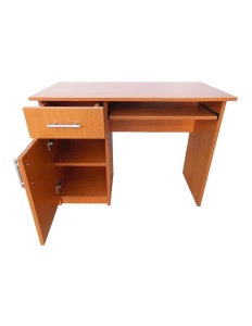 Birou cu spatiu depozitare pentru scolari, Pal Melaminat, sertar, 2 rafturi, polita glisanta tastatura, 100x52x76 cm, cires - Img 3