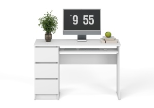 Birou cu suport glisant tastatura HM Cino, blat PAL, sertare, organizare office, design modern, alb - Img 2