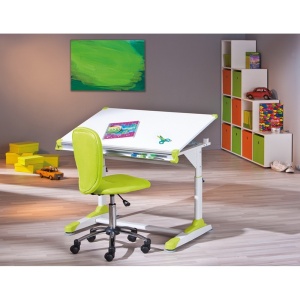 Birou ergonomic pentru copii HM Collorido, inaltime reglabila, unghi inclinare ajustabil, cadru metalic, MDF, 100x66x69-84 cm, alb - Img 3