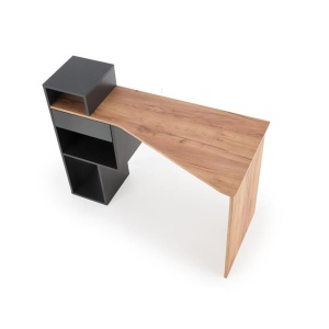 Birou HM Conti, rafturi, sertar, PAL melaminat, 122x57x90 cm, stejar gri antracit - Img 2