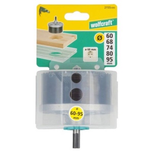 Carota pentru lemn Wolfcraft, 60-95 mm, set 5 bucati, cu burghiu si hexagon - Img 2