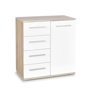 Comoda dormitor HM Lima KM2, Pal Melaminat, cu o usa, 4 sertare, cant ABS, stejar sonoma alb - Img 2