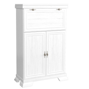 Comoda living VM5, o usa rabatabila pentru bar, 2 usi fixe, Pal Melaminat, cu elemente din MDF, Alb Antichizat - Img 2