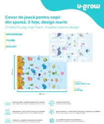 Covor de joaca pentru copii U-Grow, din spuma, pliabil, 2 fete, impermeabil, izolant, 180 x 120 x 1 cm, design marin - Img 5