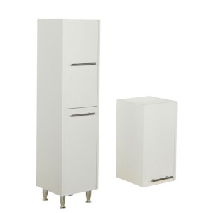 Dulap baie tip coloana GN0201, Pal lucios, 6 rafturi, 3 usi, picioare reglabile, 30x30x180 cm - Img 3