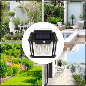 Lampa solara de perete cu 2 becuri LED, senzor de lumina si miscare, incarcare solara, 28W, 600 Lumeni, neagra - Img 5