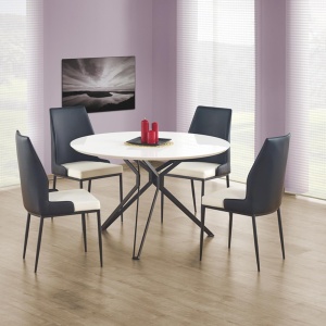 Masa living HM Pixel, MDF lacuit, cadru metalic, 120-160x120x76 cm, 6 persoane, alb negru